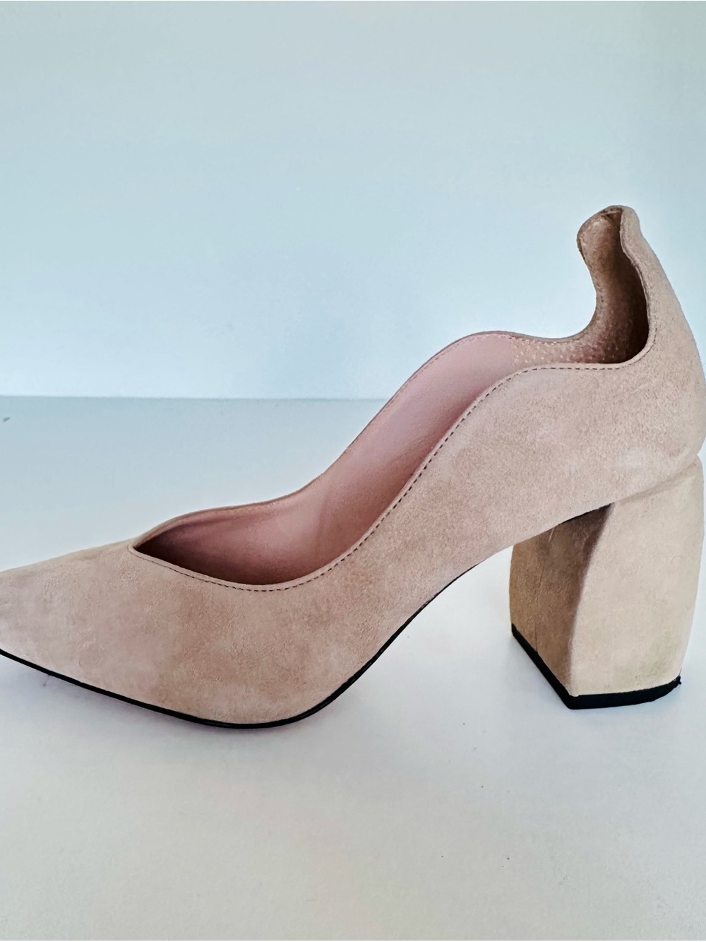 James Chan Women's Suede Block Heel Pump in Blush